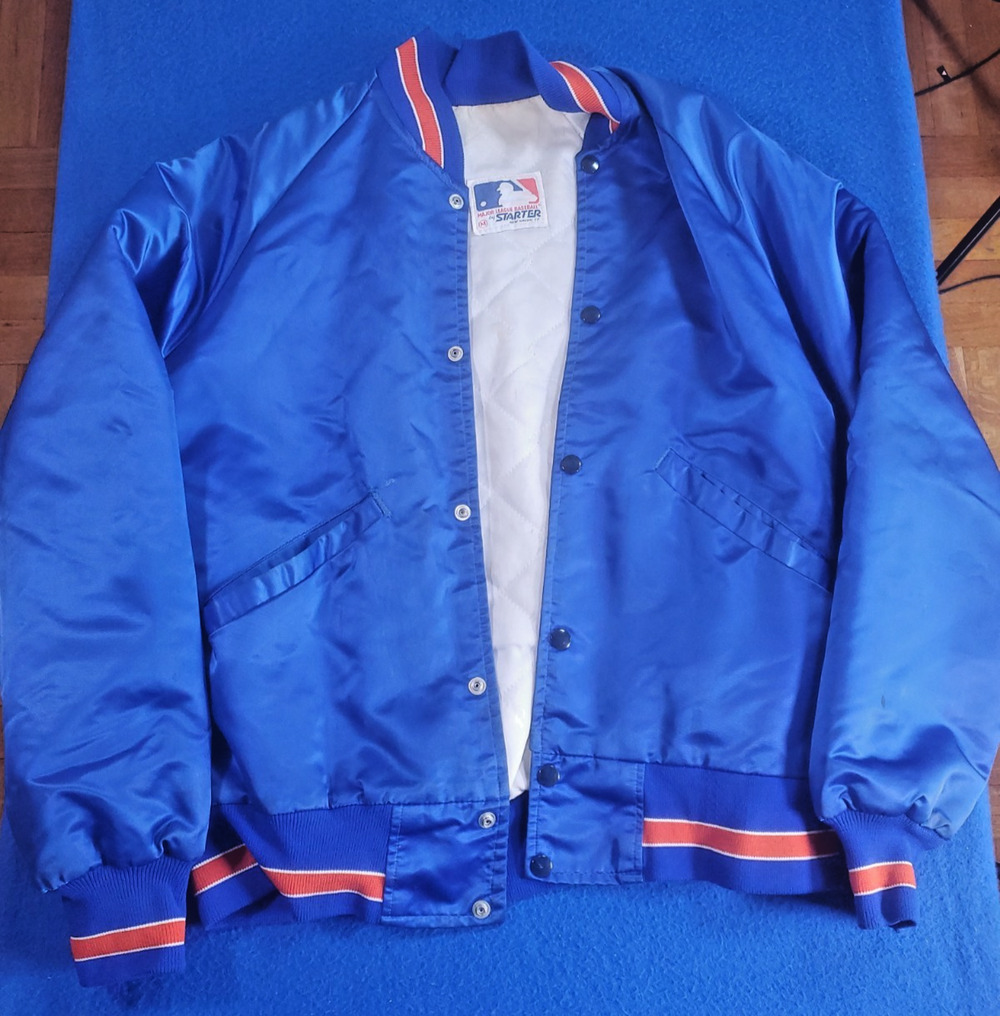 Vintage 90s New York Mets MLB STARTER Satin Bomber Jacket Mens M Blue Orange USA